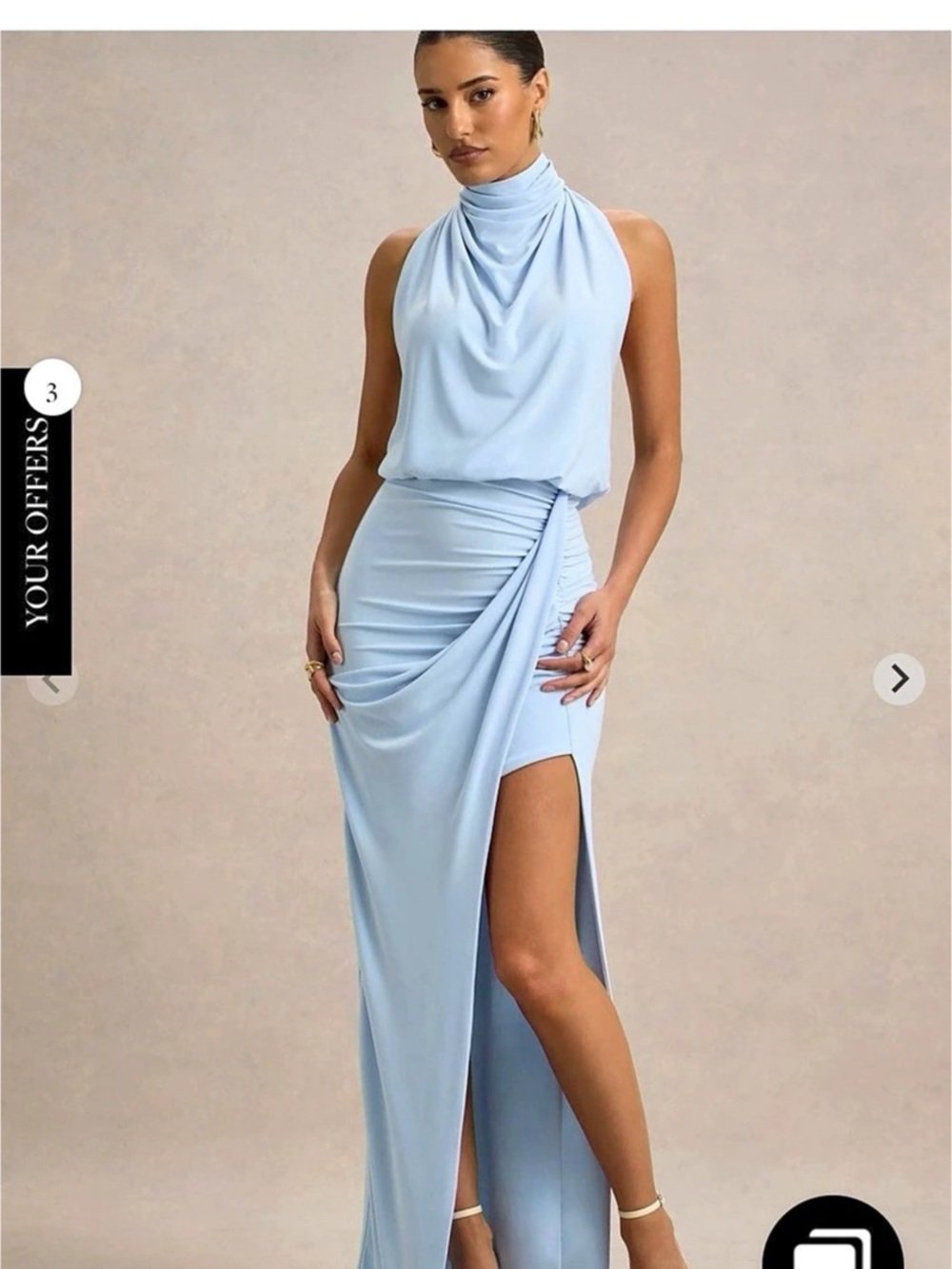 Club L London Lucena Powder Blue Cowl-Neck Wrap Maxi Dress